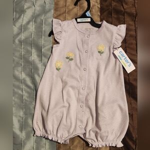 Lavender & White Romper w/flowers & Snap Closures